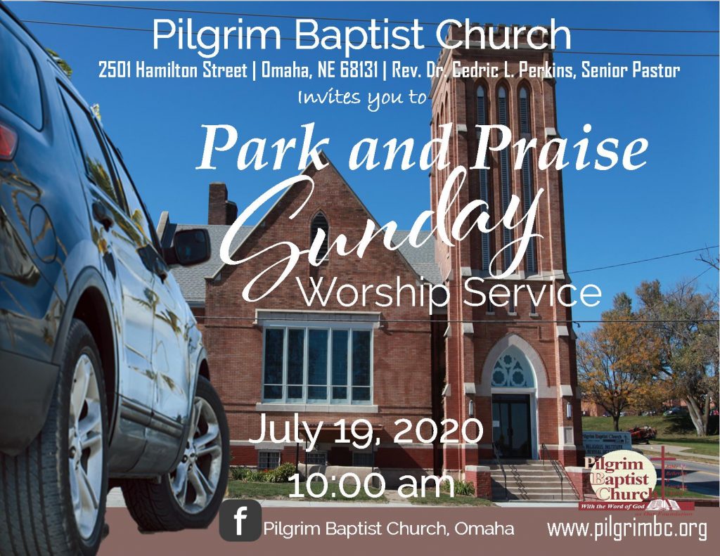 Park and Praise Sunday Worship Service parked car outside the Pilgrim Baptist Church in Omaha NE on 25th and Hamilton Street