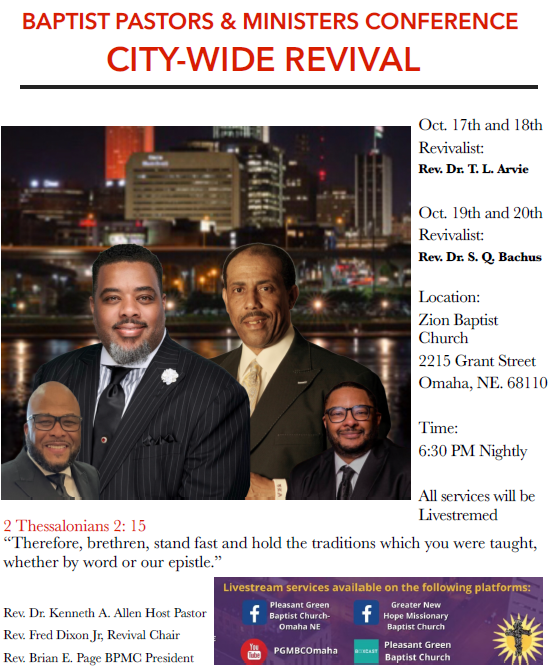 2022 Annual City-Wide Revival for Baptist Pastors and Ministers Conference in Omaha, Nebraska.